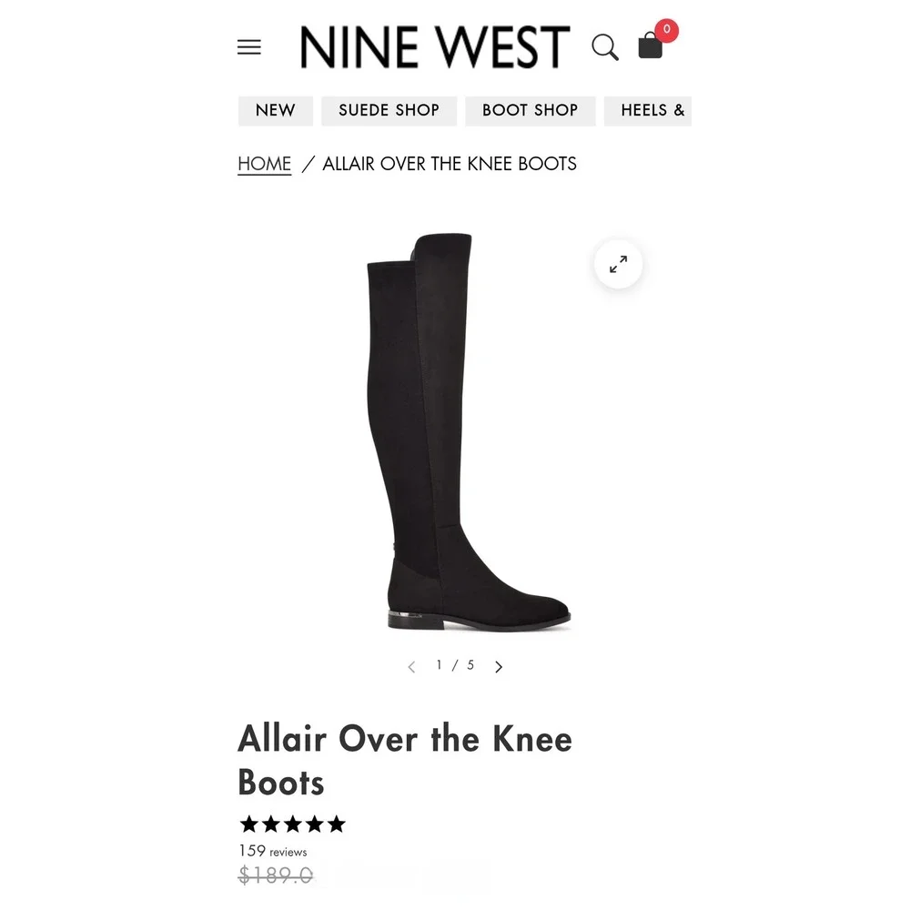 Nine‎ West Allair Over the Knee Boots Black Mixed Media Flat Heel 9.5M WNALLAIR8